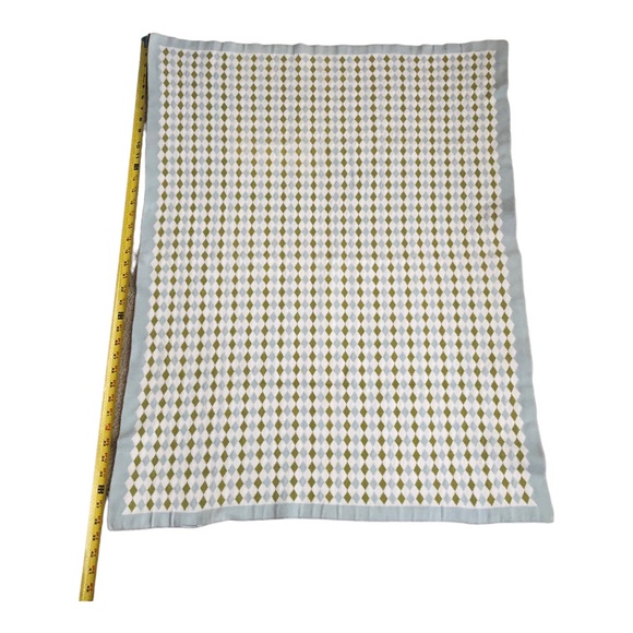 MIGI BLUE GREEN DIAMOND PATTERN ARGYLE BABY BLANKET 100% COTTON - Picture 3 of 11